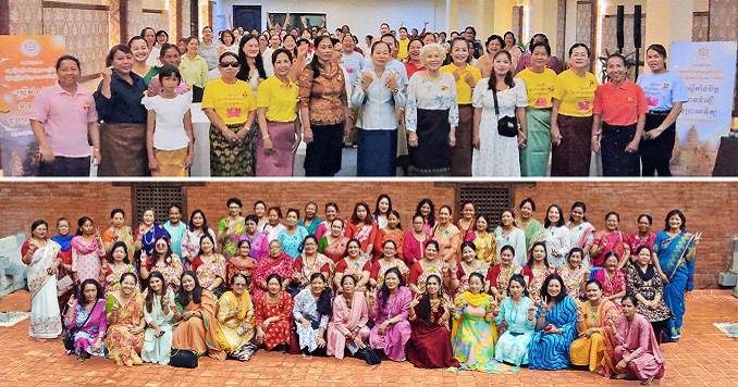兩大群婦女各自齊聚一堂參加佛法會議。